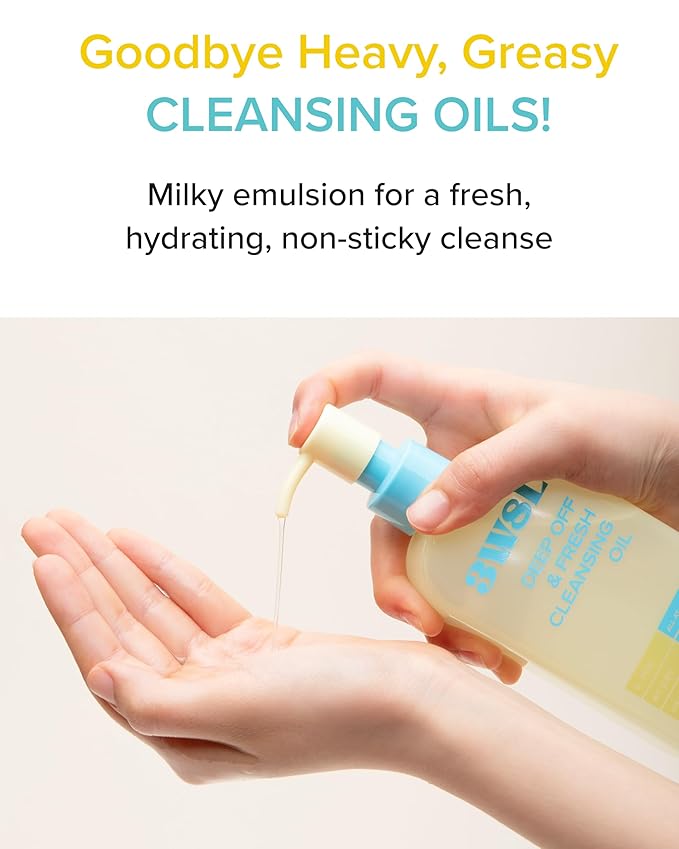 3W8L Deep Off & Fresh Cleansing Oil – Fast emulsifying Korean pore care cleanser, gentle daily makeup & sunscreen remover with Jojoba & Centella, dissolves sebum & blackheads, hydrating fresh finish