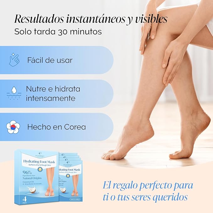 PLANTIFIQUE Foot Peeling Mask 2 Pack Peach and Korean Foot Mask with Shea Butter 4 Pairs box for Dry & Cracked Feet