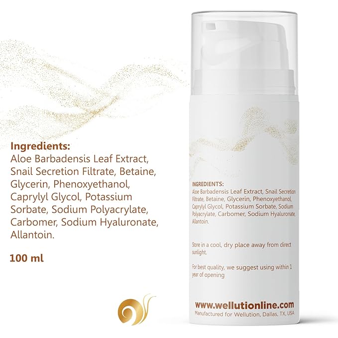 WELLUTION Snail Mucin Essence - Hyaluronic Acid Serum, Korean Anti Aging Skincare, Fragrance-Free, Non-Sticky, Made in USA