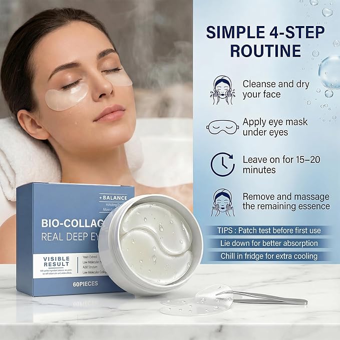 Bio-Collagen Eye Patches – 30 Pairs丨Under Eye Patches for Dark Circles, Puffiness, Fine Lines丨With Collagen, Hyaluronic Acid, Niacinamide丨Hydrating, Anti-Aging丨Korean Skincare