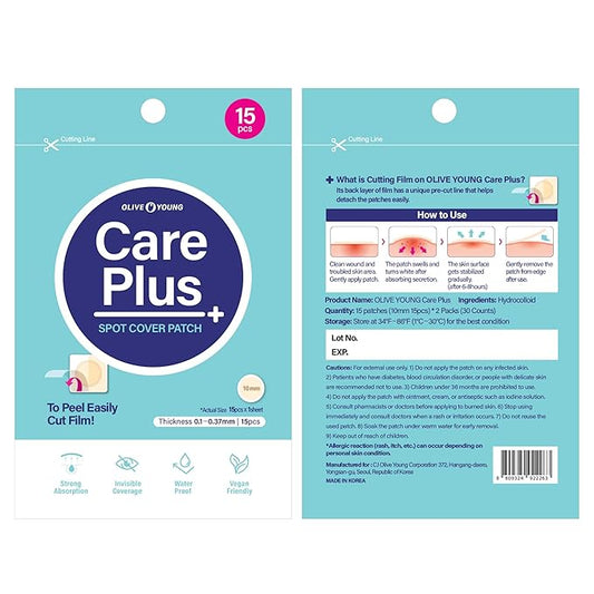 OLIVE YOUNG Care Plus Spot Patch | Hydrocolloid Acne Korean Spot Patch to Cover Zits, Pimples and Blemishes, for Troubled Skin and Face (Hydrocolloid, 30 Count (Pack of 2))