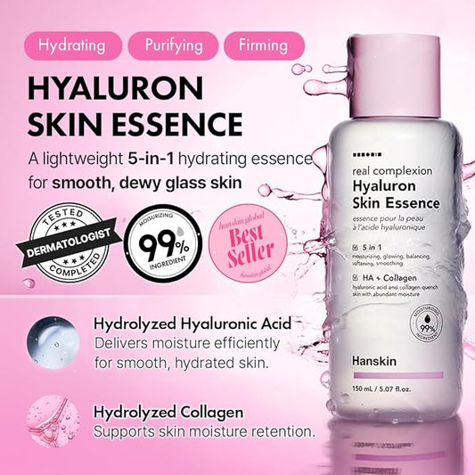 Hanskin Hyaluron Skin Essence Toner – Korean Hydrating Toner for Glass Skin | Hyaluronic Acid & Collagen | Lightweight Moisturizing Astringent for Dry, Sensitive & Dull Skin | K-Beauty (5.07 fl oz)