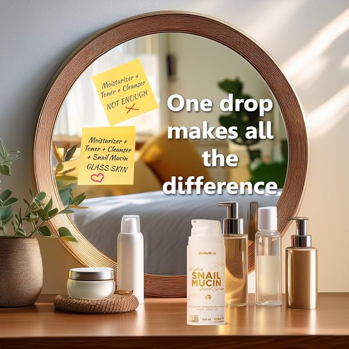 WELLUTION Snail Mucin Essence - Hyaluronic Acid Serum, Korean Anti Aging Skincare, Fragrance-Free, Non-Sticky, Made in USA