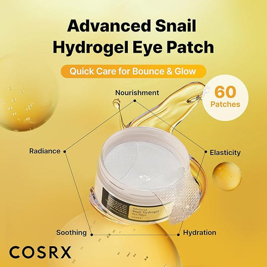 COSRX Advanced Snail Hydrogel Eye Patch (60pc), Gel Serum Mask, Puffy Under Eye Treament, Fine Lines, Refresh, Hydrate, Korean Skin Care