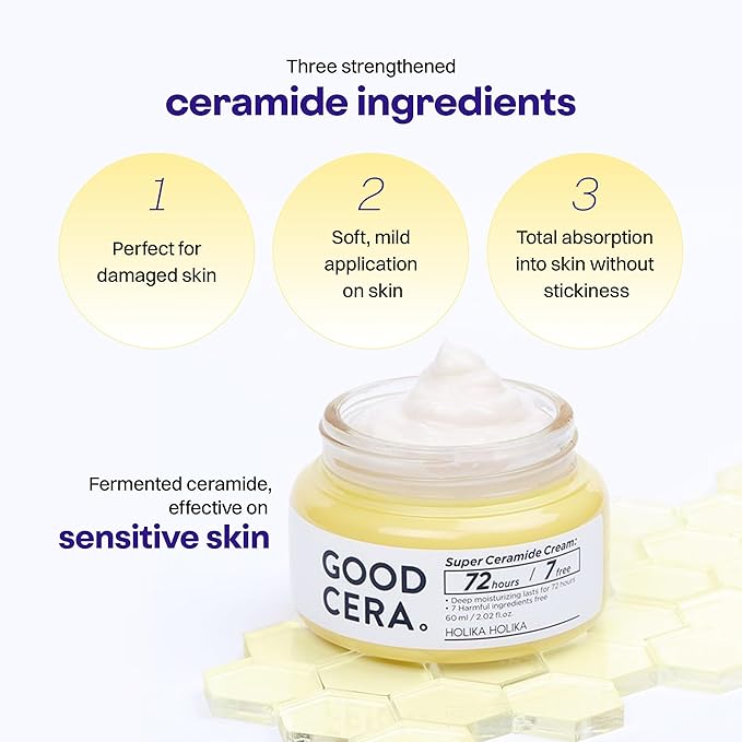 HOLIKA HOLIKA Good Cera Super Ceramide Cream | Soothing Facial Cream & Skin Moisturizer | Ceramide Cream Korean Moisturizer for Face | Deeply Nourishing Face Cream for Dry Skin 2.02 fl oz