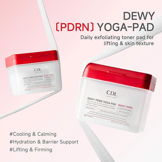 CDL Dewy Rose PDRN Toner Pads - Stretchy Facial Yoga Pad Hydrating, Firming & Soothing for Daily Care, Hyaluronic Acid PHA Glutathione Korean Skin Care, 60 Pads