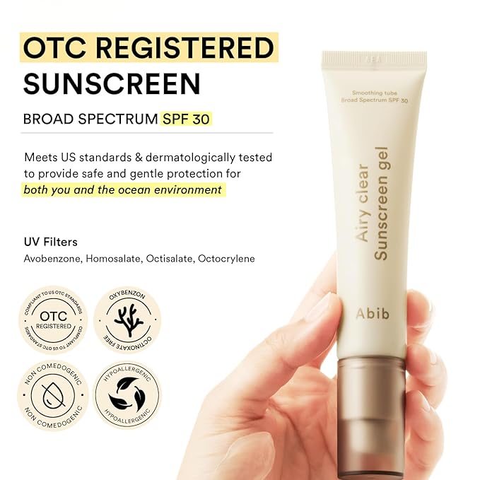 Abib Airy Clear Sunscreen Gel SPF30 1.01 fl.oz / 30 g (Semi- matte) | Korean Suncreen, Suncare, Sunblock, No White cast, Primer poreless