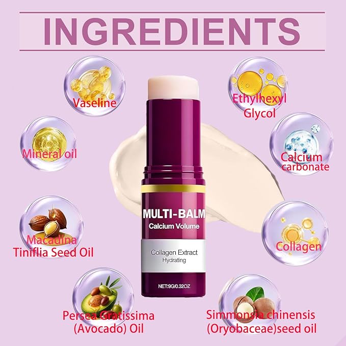 2 Pcs Calcium Multi Balm, Calcium Volume Multi Balm – Korean Collagen Moisturizing Stick for Anti-Aging, Hydrating & Firming Treatment with Vitamin E – Suitable for Eyes, Face, Neck, All Skin Types