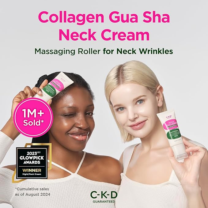 CKD Retino Collagen Gua Sha Neck Cream - Firming Cream for Neck and Jawline Tightening, Lifting, and Wrinkle Reduction with Stainless Steel Roller. Korean Skin Care,1.69 fl oz.
