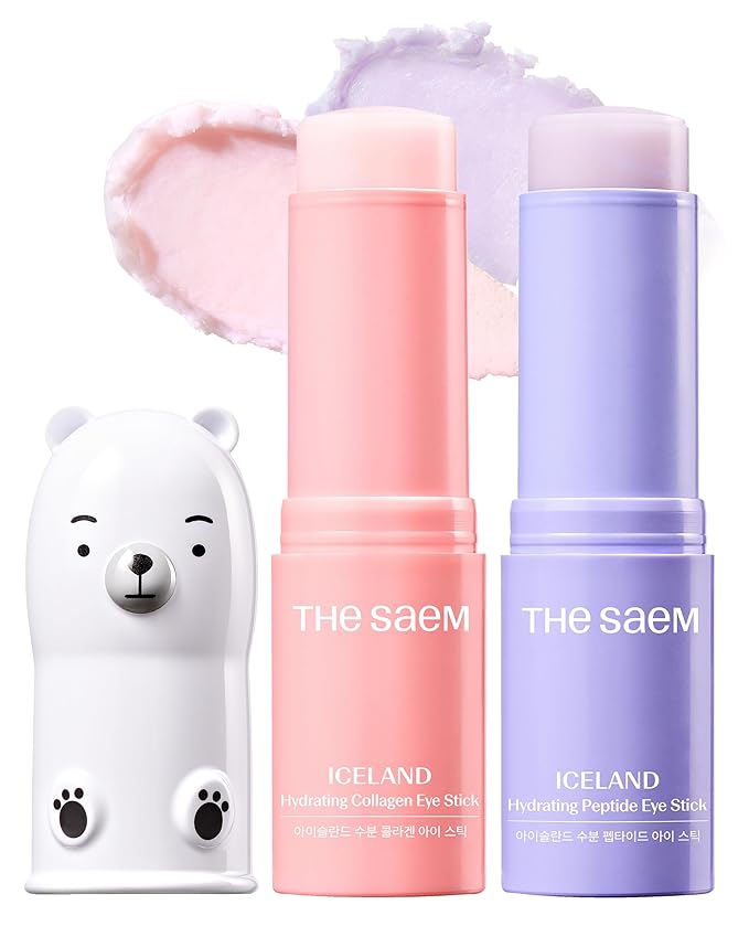 THESAEM Iceland Eye Stick Bundle - 2 Pack (Collagen + Peptide) 0.38 oz Each - Anti-Wrinkle Cooling Balm for Dark Circles & Puffiness - Under Eye Treatment with 6-Type Collagen & 5-Peptide Complex