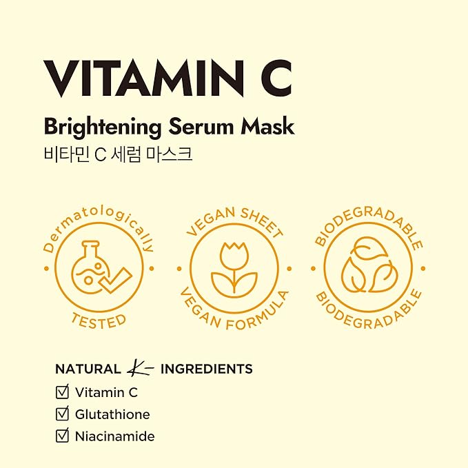 Epielle Vitamin C Serum Sheet Masks (5pk) | Korean Skincare | Facial Sheet Mask | Kbeauty, Spa Gifts for Women