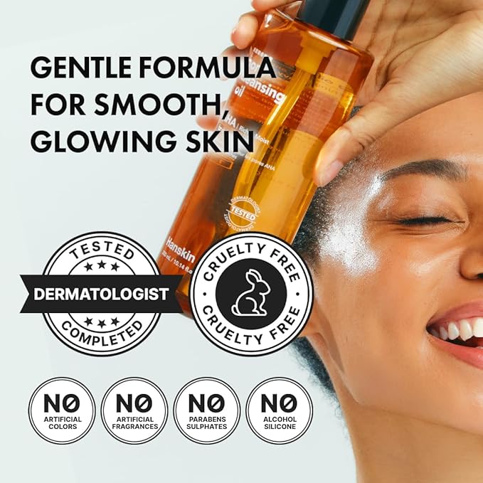 Hanskin AHA Pore Cleansing Oil for Dry Skin, Exfoliating, Waterproof Makeup Sebum Remover Facial Oil Cleanser for Face, Moisturizing for Soft Skin, Korean Skincare [AHA/10.14 oz.]