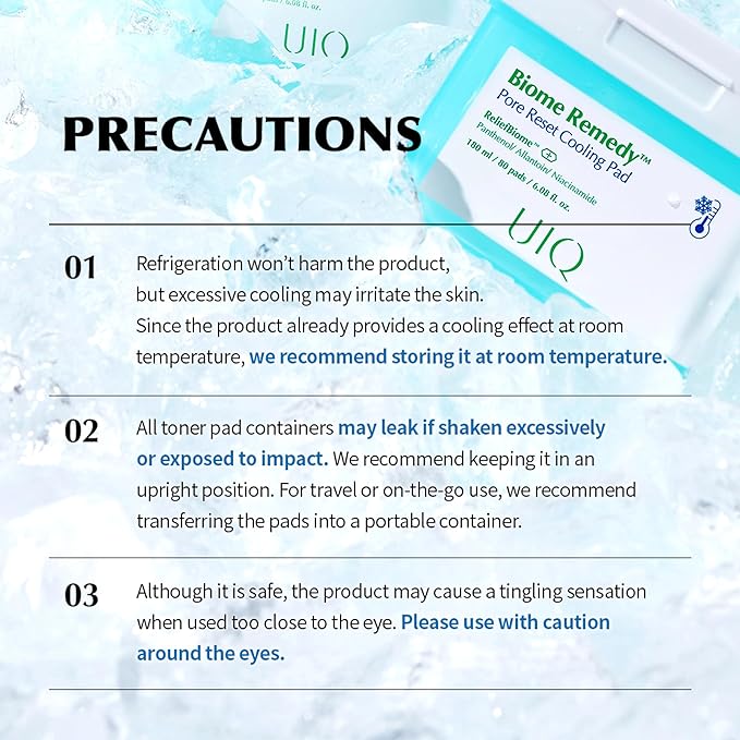 UIQ Biome Remedy Pore Reset Cooling Pad, Hydrating & Cooling Korean Toner Pads, Instant Cooling for Dry, Overheated skin, Pore Care with Panthenol, Allantoin, Niacinamide 80 Pads, 6.08 fl. oz.