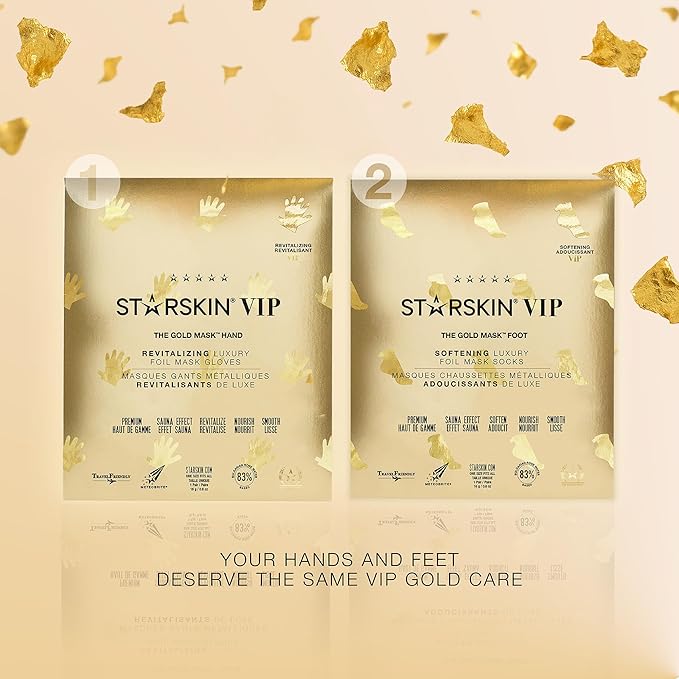 STARSKIN VIP Gold Mask Hand, Revitilizing Hand Mask for all Skin Types, Korean Skin Care, Hydrating and Moisturizing with Shea Butter and Bulgarian Rose Oil, K Beauty Skincare (1 Pack)
