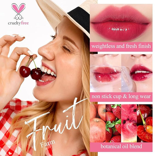bayfree Lip Tint Stain Set, Korean Water Tint Lightweight Non-sticky, Waterproof Long Lasting Liquid Blush & Lip Stain, Transfer-Proof, Matte Finish Lip Color Makeup (fruit farm)