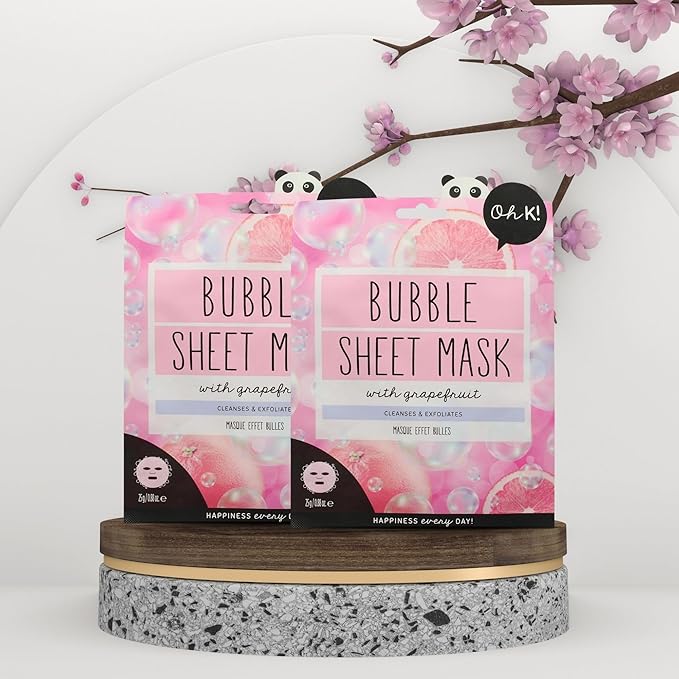 Oh K! Bubble Sheet Mask - Grapefruit - Korean Face Mask Sheet - Facial Skin Care Products - Clean Korean Skincare - Hydrating Face Sheets - 1 Pc (Pack of 3)