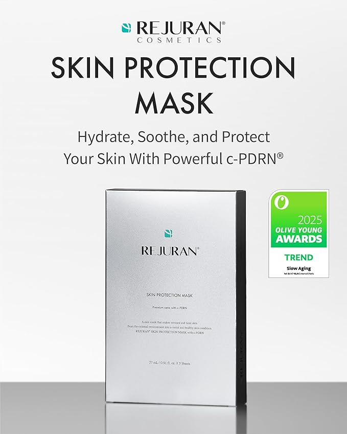 REJURAN® Skin Protection Mask, c-PDRN® – Hydrating and Soothing Facial Sheet Mask for Irritated, Stressed, Repairs & Restores Skin Barrier with Panthenol & Allantoin, Korean Skin Care. 5-Pack