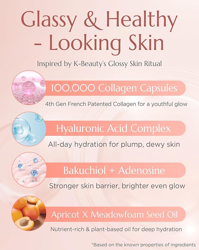 Apricot Collagen Gel Serum Mist Korean Face Moisturizer Spray - 8 Layer Hyaluronic Acid and Bakuchiol - Heart Shape Clear Keychain Refillable Travel Portable Bottle, 6.76 fl.oz