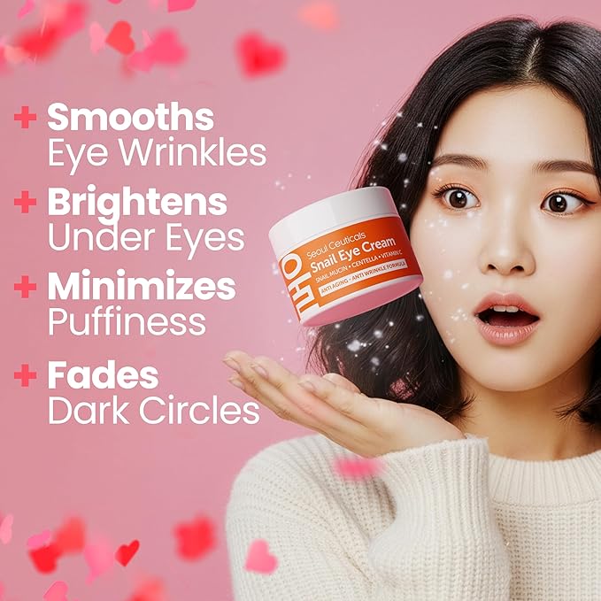 SeoulCeuticals Korean Snail Mucin Eye Cream - 97.5% Snail Filtrate K Beauty Anti Aging Under Eye Anti Wrinkle Eye Treatment Cream 0.5oz