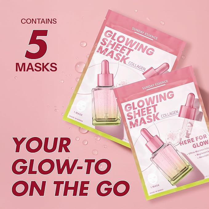 Collagen Face Mask – Dermatologist Tested, Anti-Aging, Korean Skin Care, Firms Hydrates Strengthens Barrier – Clean Beauty Vegan Sheet Mask for Dry Sensitive Skin – 5 Sheets