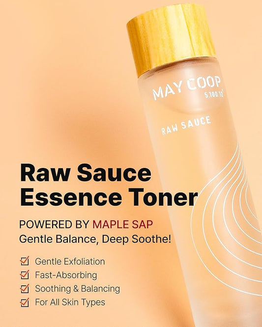 May Coop Raw Sauce Moisture Essence Toner | Korean Hydrating Face Toner for Dry & Sensitive Skin | Rice Water, Centella Asiatica & Birch Bark | Fast-Absorbing Skincare Formula, 1.35 fl. oz.