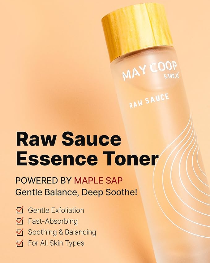 May Coop Raw Sauce Moisture Essence Toner | Korean Hydrating Face Toner for Dry & Sensitive Skin | Rice Water, Centella Asiatica & Birch Bark | Fast-Absorbing Skincare Formula, 5.07 fl oz