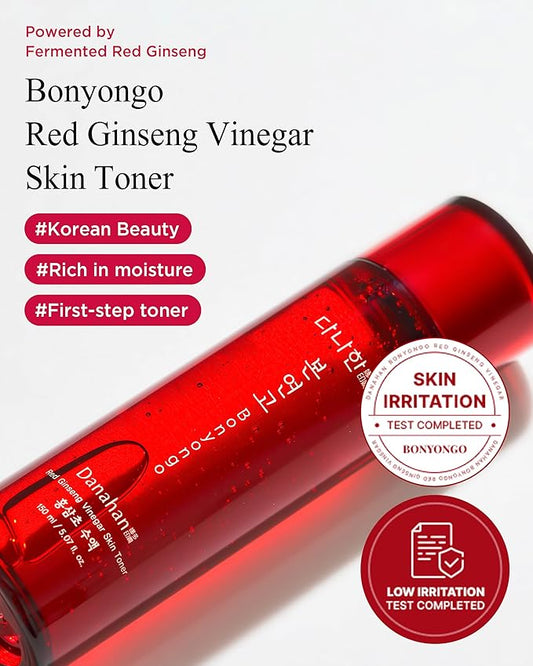 Bonyongo Red Ginseng Vinegar Toner – Rich Essence Toner for Dry & Mature Skin | 6-Year Fermented Ginseng for Anti-Aging & pH Balance | Korean Hanbang Skincare, 5.07 fl oz