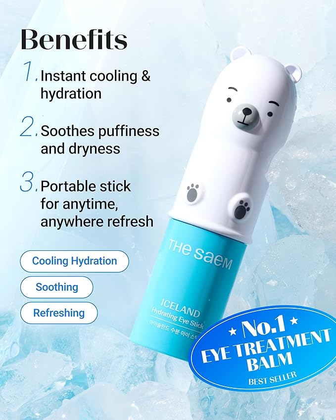 THESAEM Iceland Hydrating Eye Stick - Cooling Balm - Dark Circles & Puffiness – Under Eye Treatment - Reduce Wrinkles and Moisturizing - Minimize Dark & Puffy Eyes - Aqua Scent, 0.38 oz 2 Pack