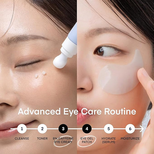 TEREZ & HONOR Under Eye Patches for Dark Circles with 8% Caffeine Eye Cream - Eye Care 2 Step Kit, Dermatologist Tested Korean Skincare Formula, 60 Pcs + 20mL