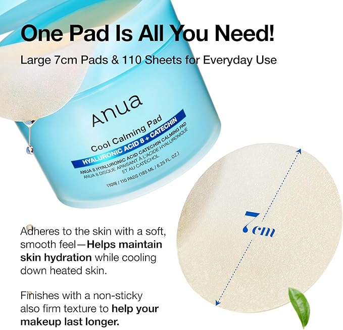 Anua 8 Hyaluronic Acid Catechin Calming Pad, Pore Care & Cooling Effect with Korean Toner pad, Quick & Easy Hydrating Daily Face Mask, Makeup Prep Routine, Korean Skin Care (110 Pads)