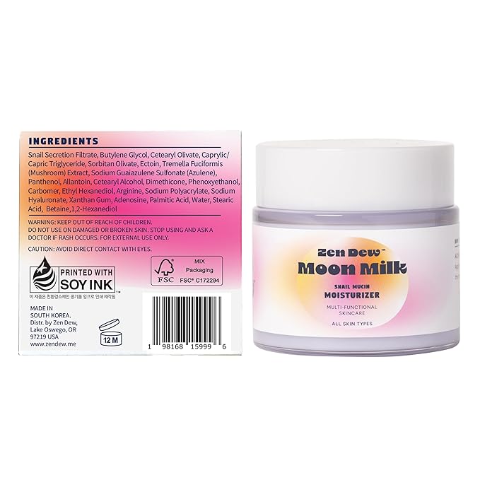 Moon Milk Snail Mucin Moisturizer Gel Cream (3.52 oz) Korean Snail Mucin Serum Cream that Replenishes Moisture & Leaves Skin Brighter, Plumper, Soothed & Smooth