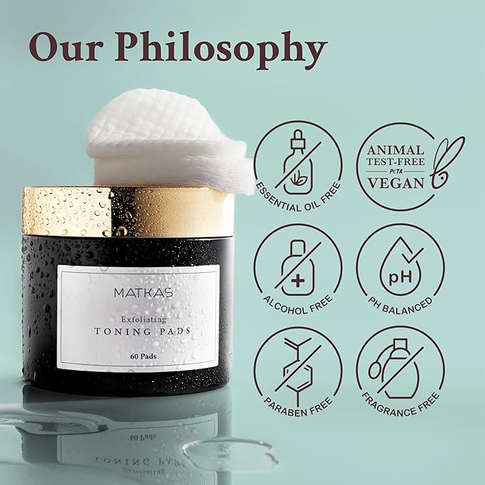 MATKAS Korean Exfoliating Witch Hazel Toning Pads - 60 pcs, Korean Skin Care Glycolic Acid Toner Pads, AHA BHA Gentle Face Exfoliator, Facial Acid Peel for Dark Spots, K Beauty Pore Minimizer for Face