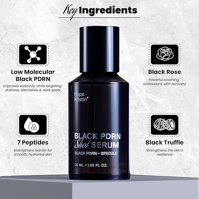 HAPA KRISTIN Black PDRN Shot Serum, 7 Peptides Barrier Repair, Spicule Microneedling for Firming Glow Glass Skin, Dark Spots & Hyperpigmentation, Plumping, Korean Skincare Pore Minimizer, 1.01 Fl Oz
