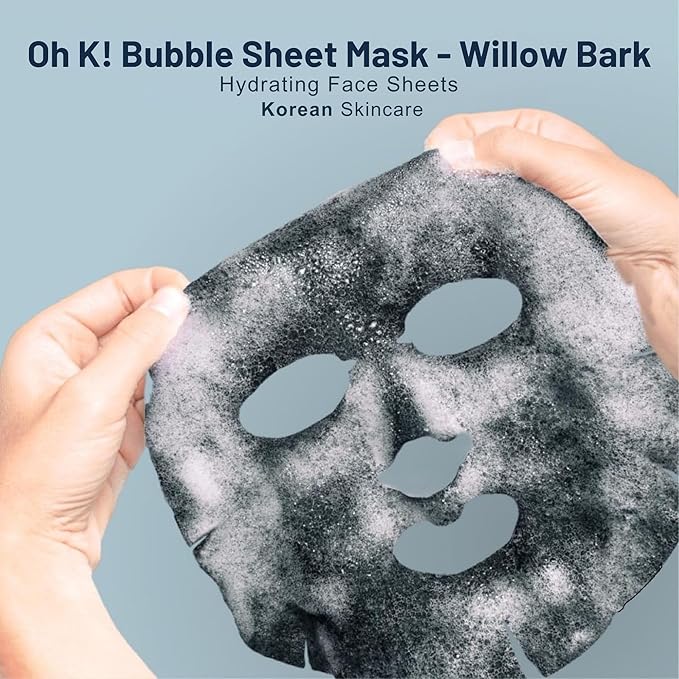 Oh K! Bubble Sheet Mask - Willow Bark - Korean Face Mask Sheet - Facial Skin Care Products - Clean Korean Skincare - Hydrating Face Sheets - 1 Pc (Pack of 3)