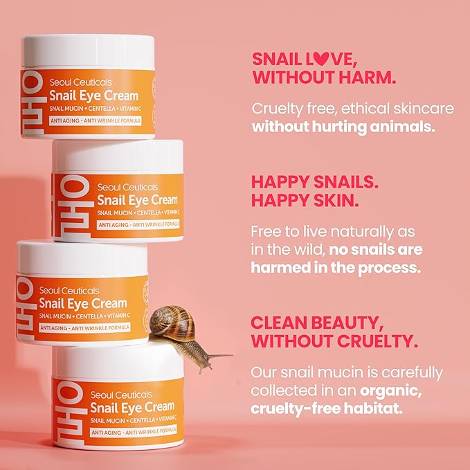 SeoulCeuticals Korean Snail Mucin Eye Cream - 97.5% Snail Filtrate K Beauty Anti Aging Under Eye Anti Wrinkle Eye Treatment Cream 0.5oz