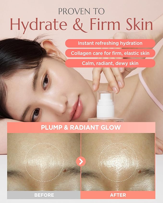 Apricot Collagen Gel Serum Mist Korean Face Moisturizer Spray - 8 Layer Hyaluronic Acid and Bakuchiol - Heart Shape Clear Keychain Refillable Travel Portable Bottle, 6.76 fl.oz