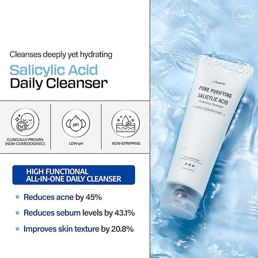JUMISO Pore-Purifying Salicylic Acid Foaming Cleanser - Korean Face Wash with 0.5% BHA Blue Clay - Oil Control Low pH Non-Comedogenic Glass Skin Texture Improvement - All Skin Types Daily Use 4.23 oz.