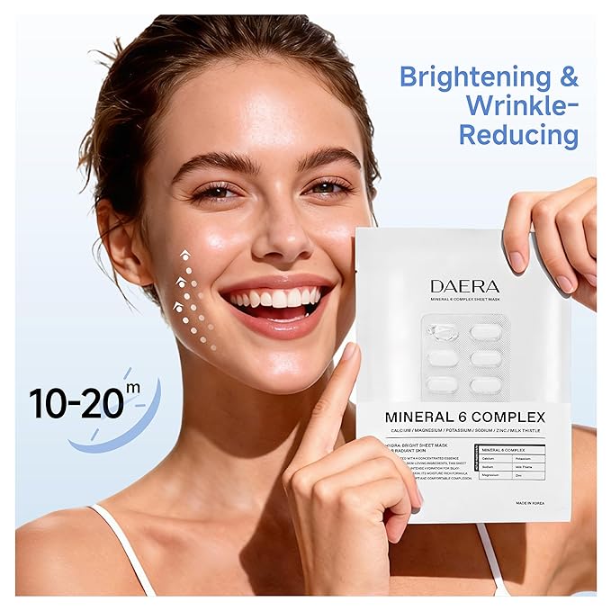 DAERA Korean Brightening Cream Face Mask (5 Sheets) – Dark Spot Correcting & Hydrating Sheet Mask, Firming Glow Mask with Botanicals, Gentle for Sensitive Skin