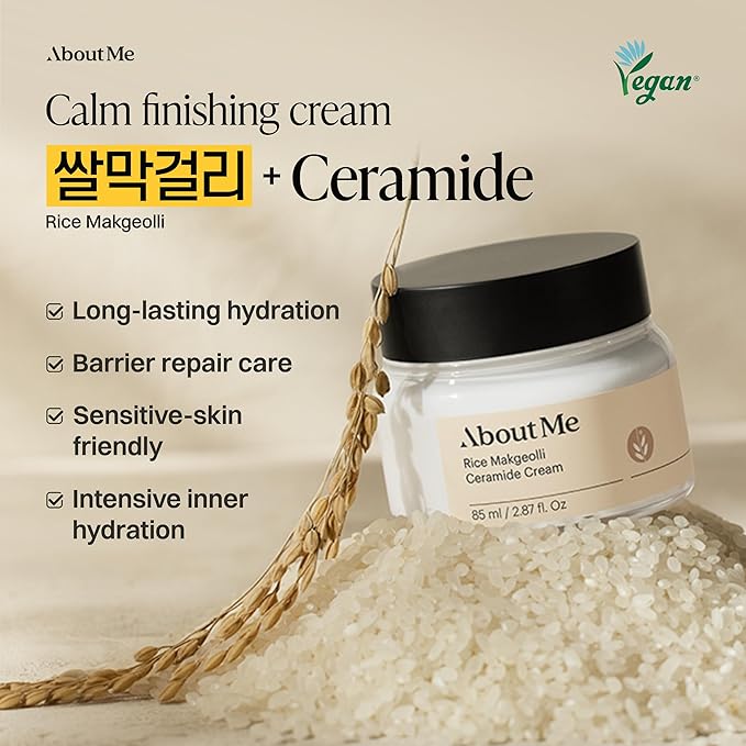 About Me Rice Makgeolli Ceramide Cream – Korean Traditional Fermentation Face Moisturizer for Dry Sensitive Skin – Daily Care with 6 Ceramides & Shea Butter – Korean Skin Care – 2.87oz, 85ml