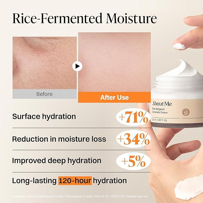 About Me Rice Makgeolli Ceramide Cream – Korean Traditional Fermentation Face Moisturizer for Dry Sensitive Skin – Daily Care with 6 Ceramides & Shea Butter – Korean Skin Care – 2.87oz, 85ml