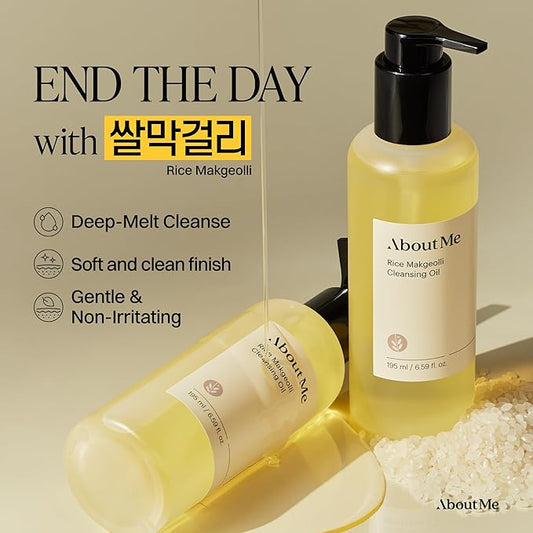 About Me Rice Makgeolli Cleansing Oil – Korean Makeup Remover Cleanser for Sensitive Skin – Daily Makeup Removal with Rice Bran Oil – Korean Skin Care – 6.59oz, 195ml