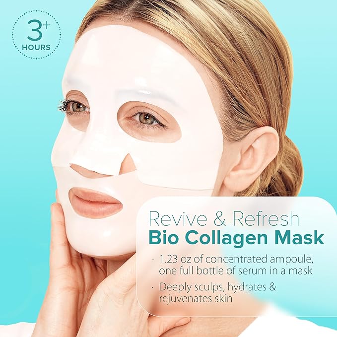 Ebanel Bio Collagen Face Mask, 4-Pack Hydrating Face Masks with 7 Peptides, Hyaluronic Acid, Niacinamide, Centella, Rose Water, Ceramide, and B5, Glass Skin Tightening and Lifting Korean Sheet Masks