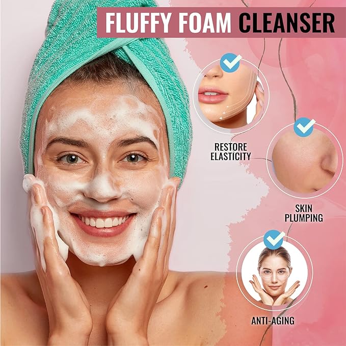 LOOKATME Korean Face Wash for Sensitive Skin - Water Based Bubble Skincare Cleanser - K Beauty Natural Acne Foaming Cleaner - Hydrating Skin Care Cleansing Foam with Low pH - Collagen