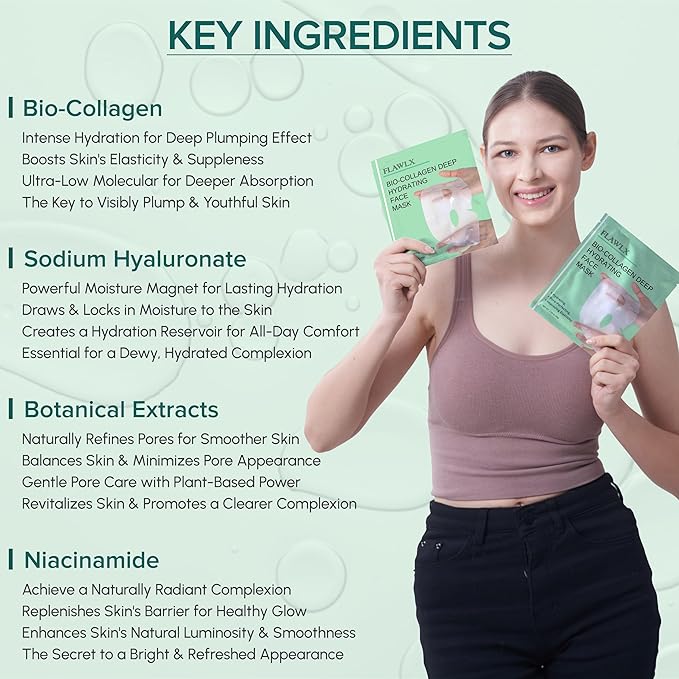 Flawlx Bio-Collagen Overnight Hydrogel Face Mask Hydrating Korean Skincare Pore Minimizing 45g 5-Pack