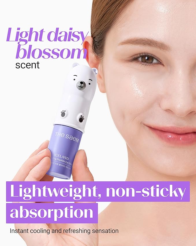 THESAEM Iceland Hydrating Peptide Eye Stick 0.38 oz - Elasticity, Cooling, Moisturizing Eye Balm for Loose Skin – Under Eye Treatment - Balm to Smooth Skin Texture - Daisy Flower Scent