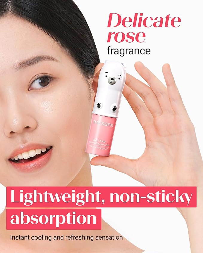 THESAEM Iceland Hydrating Collagen Eye Stick 0.38 oz 2 Pack - Anti-wrinkle Moisturizing Eye Balm for Saggy Skin – Under Eye Treatment - Balm to Smooth Skin Texture - Rose Scent