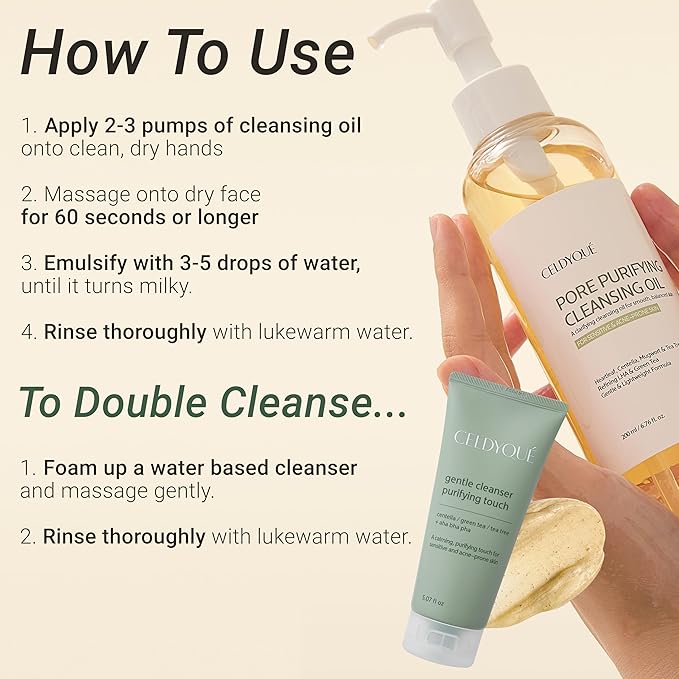 Pore Purifying Cleansing Oil – Korean Face Wash with Centella, Tea Tree, Green Tea & LHA – Gentle Makeup Remover for Sensitive, Acne-Prone Skin, Deep Pore Cleanser, 6.76 fl oz