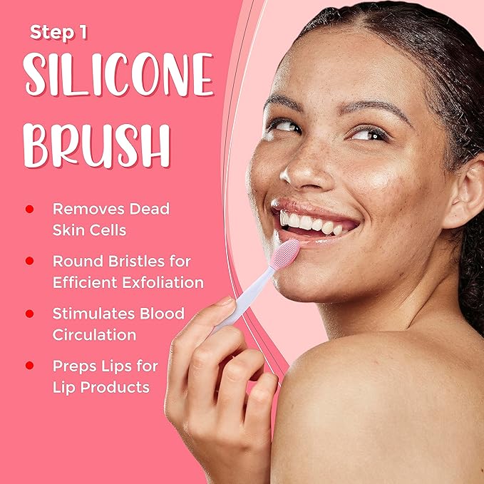 6-in-1 Lip Care Kit With Lip Sleeping Mask, Silicone Brush, Sugar Lip Scrub, Lip Mask Sheet to Reveal Luscious, Lip Exfoliator Scrub to Soft Lips – Korean Lip Therapy Set for a Fuller